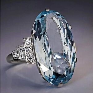 925 Sterling Silver Fashion Natural Sapphire Ring Round Cut Cubic Zirconia